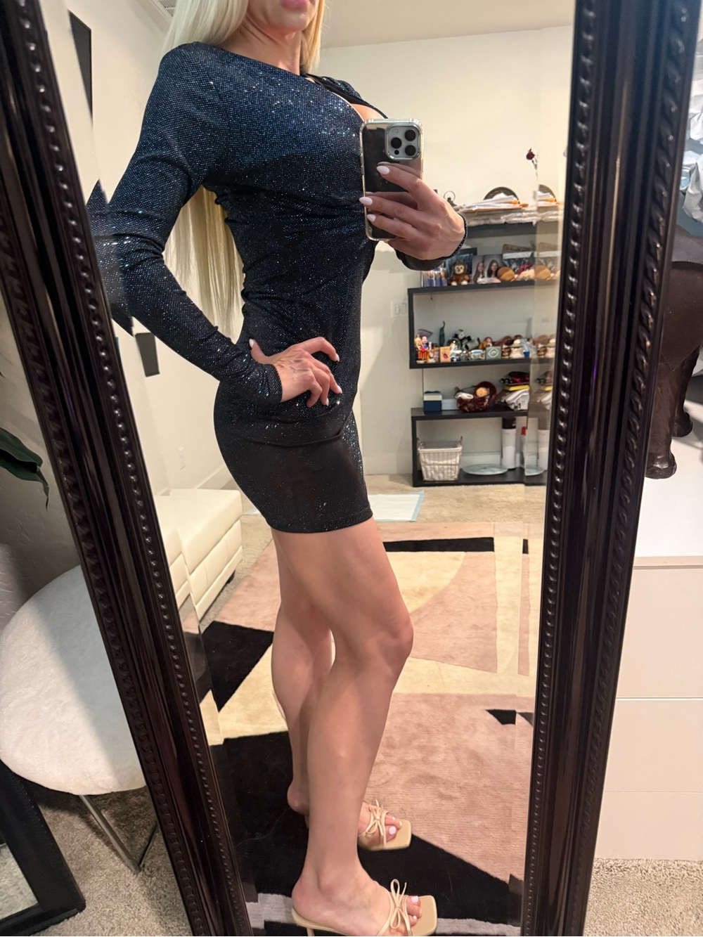 Long-Sleeve Black Sparkle Mini Dress